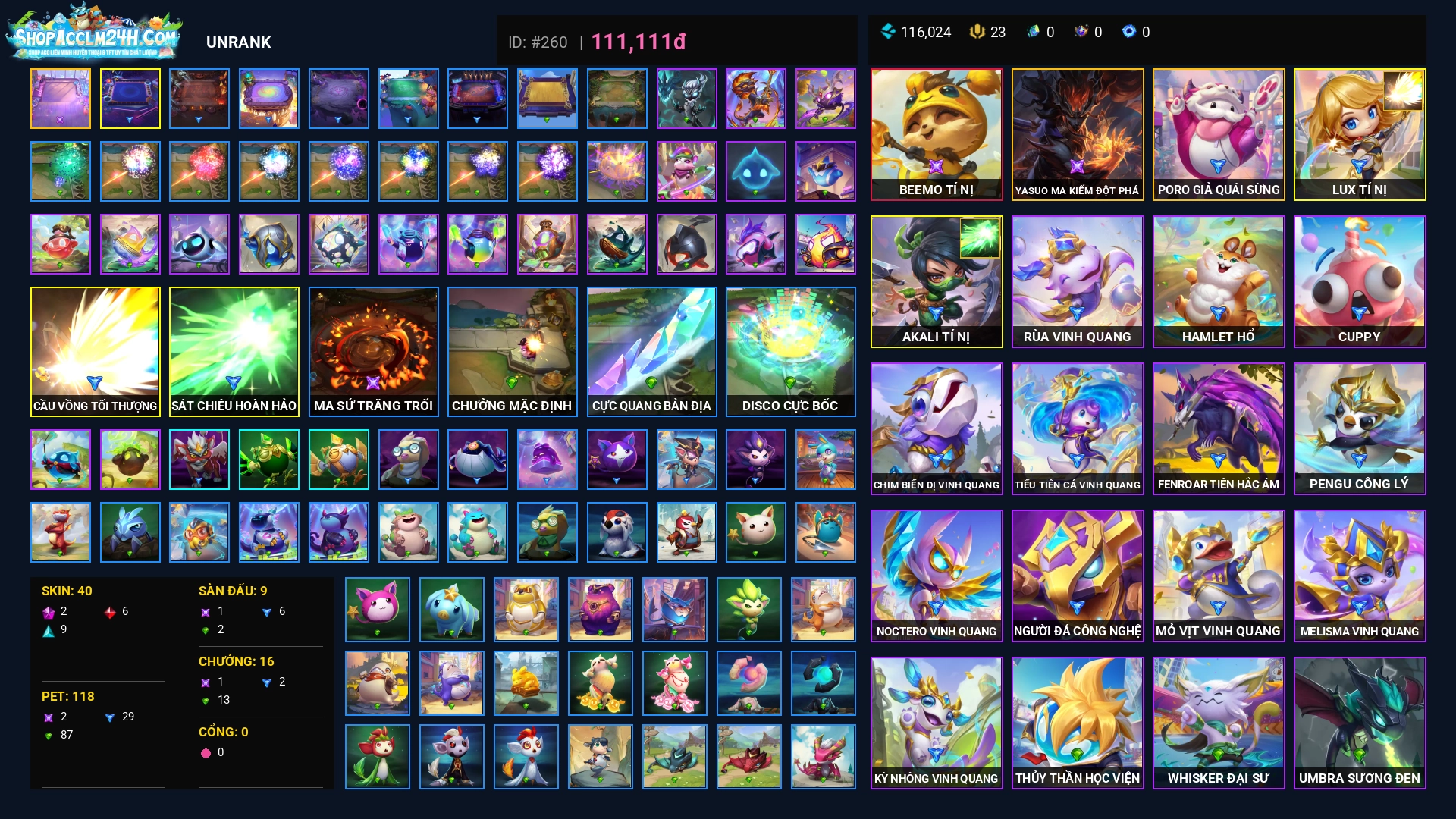 Mua acc ACC ĐẤU TRƯỜNG CHÂN LÝ TỰ CHỌN mã số #260 giá rẻ